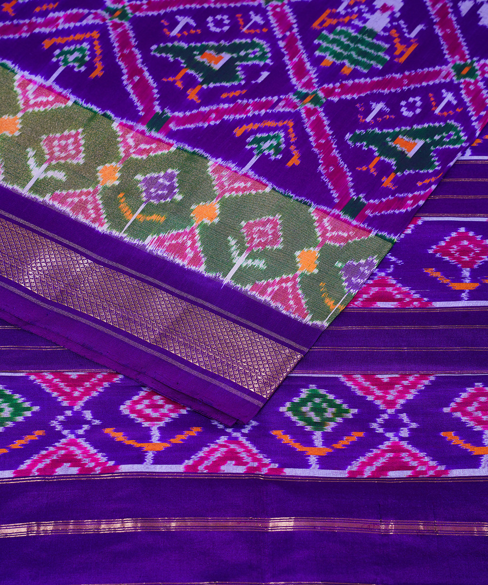 Blue handloom pochampally silk saree with elephant design