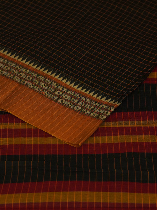 Black Yellow Handloom Cotton Narayanpet Saree