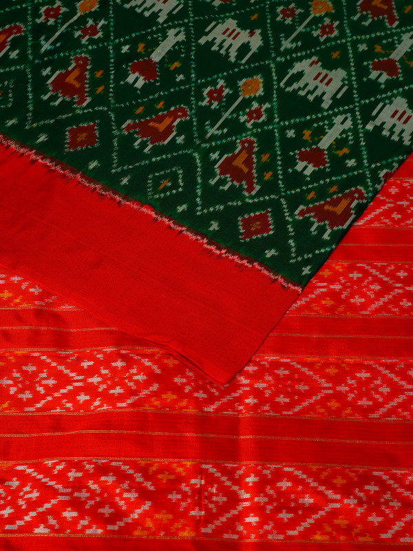Forest green handwoven pochampally silk saree