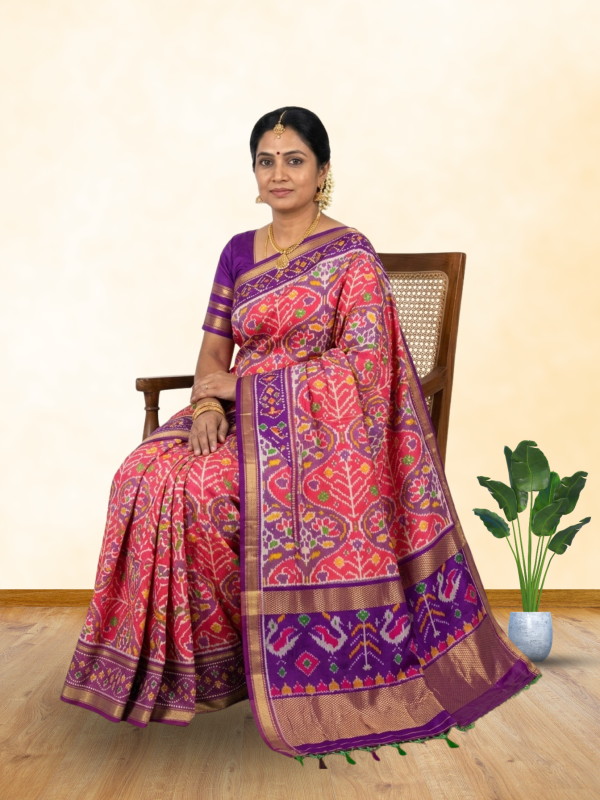 Blue orange handloom pochampally ikat silk saree