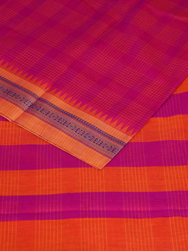 Pink Orange Traditional Handloom Narayanpet Cotton Saree