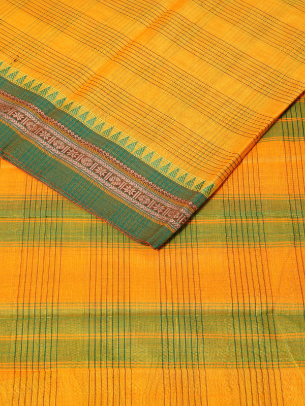 Yellow Green Tradtional Border Handwoven Narayanpet Cotton Saree