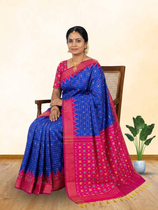 Blue pink handloom Ikat pochampally silk saree