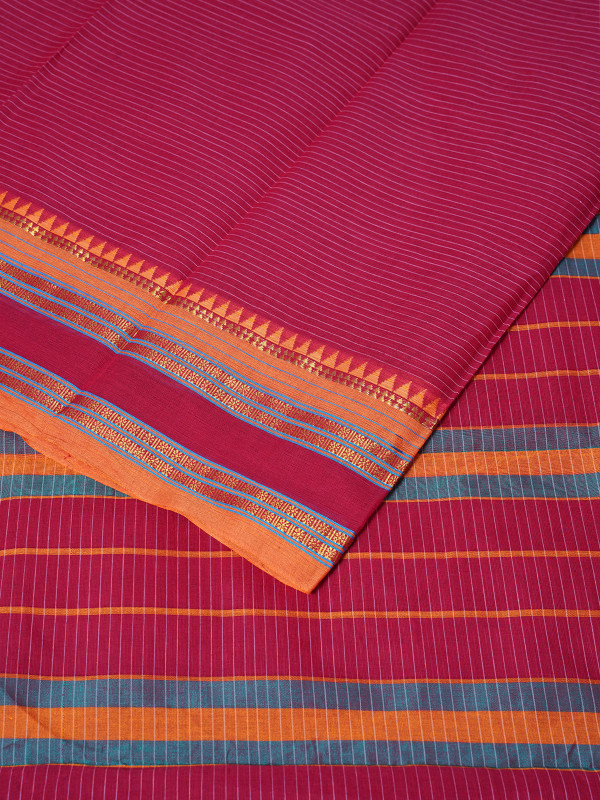 Light Maroon Traditional Border Handloom Narayanpet Cotton Saree