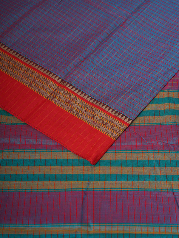 Blue, Pink Handloom Narayanpet Cotton Saree